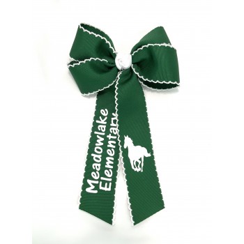 Meadowlake (Forest Green) / White Pico Stitch Bow w/ Tails - 5 Inch